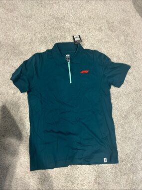 Men's Teal Half-Zip Performance Polo with Red Logo Size Large